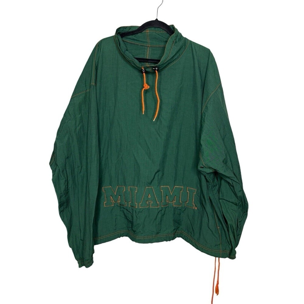VTG Nike Miami Hurricanes Windbreaker Jacket Pullover Clima-fit Green Mens L/XL